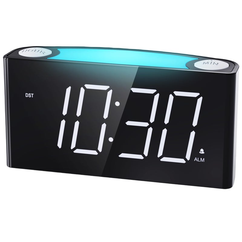 Mesqool Digital Alarm Clock for Bedroom, 7.5" Big Display, 7-Color Night Light,USB & Type C Charger, Dimmer,12/24 H,Plug-in Easy to Set Alarm Clock for Teens, Kids, Heavy Sleepers - Image 1